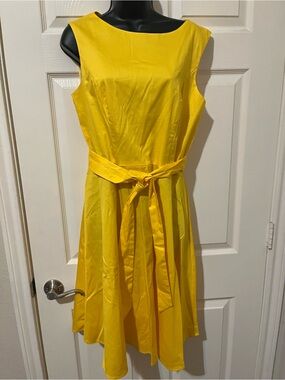 Yellow Tie-Waist Sleeveless Dress